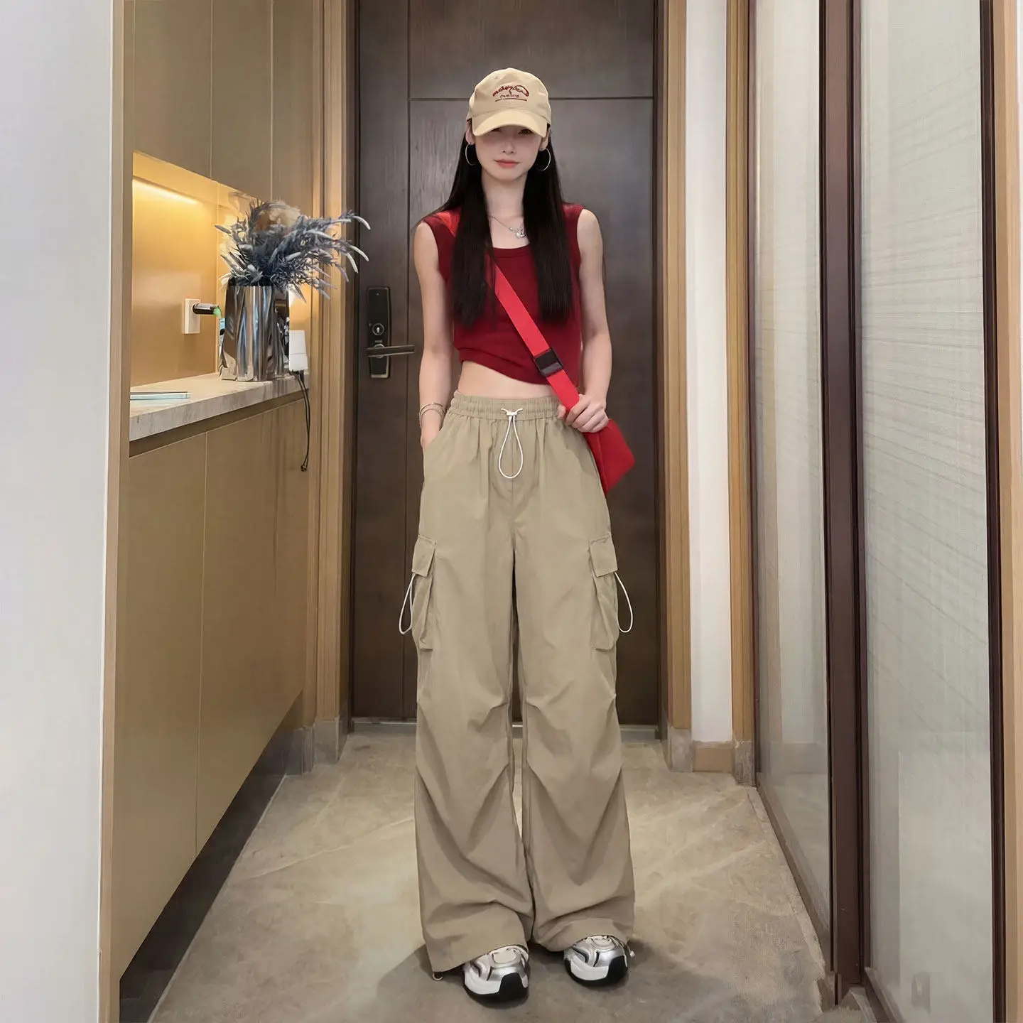 

Женские летние тонкие повседневные брюки цвета хаки с широкими штанинами, быстросохнущие, для активного отдыха, с высокой талией, для горного туризма, маленькие размеры, новинка