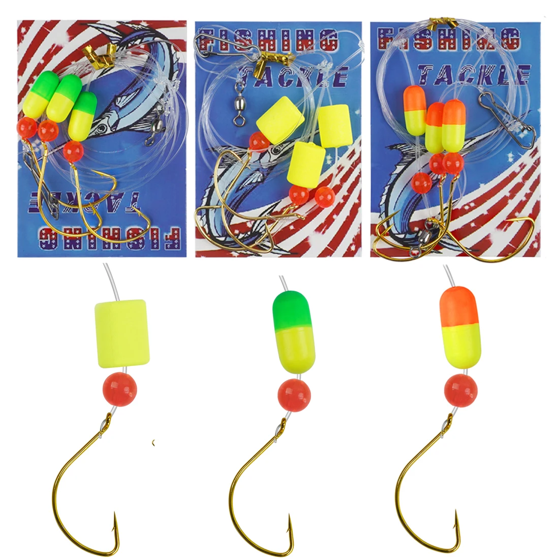 

3Packs Pompano Rigs for Surf Fishing with Foam Float Circle hook Offshore Hand-tied Surf Fishing bait Rig saltwater fishing gear