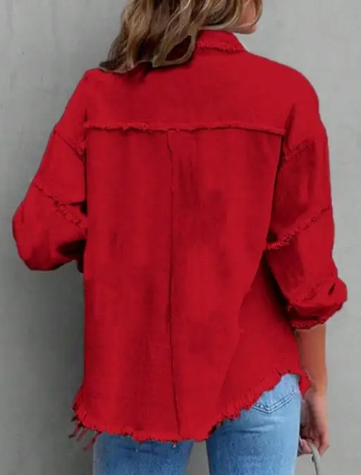 

Women's Outerwear 2025 Autumn Winter New Hairy Decorative Cowboy Coat with Flip Collar Button Front, Trendy Loose Cowboy Coat