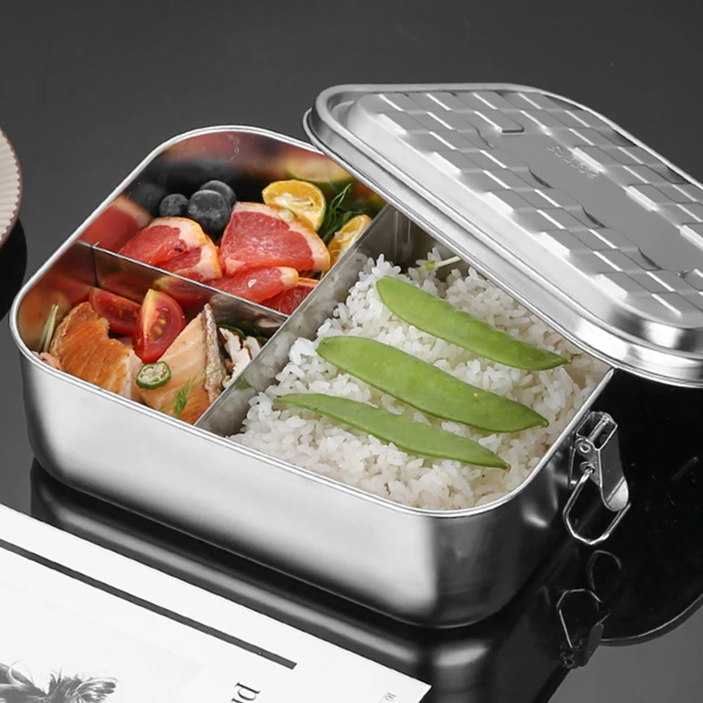 

304 Stainless Steel Lunch Box Portable Food Container Divided Compartments Rectangle Bento Metal Containers For Home Office