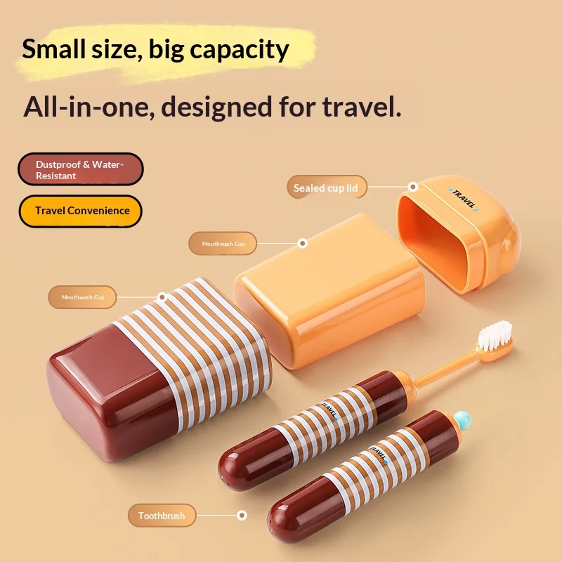 Dual-purpose travel toothbrush cup: features a splash-proof, sealed lid and a smooth, comfortable grip; it doubles as a drinking cup and serves as a storage container for oral care essentials during daily commutes or vacations.