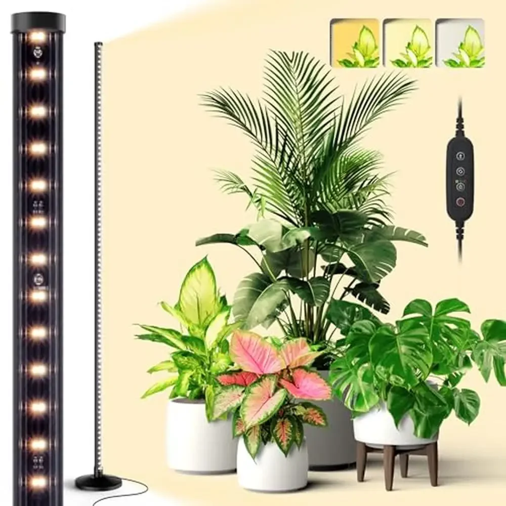 

Vertical Grow Light T10 Full Spectrum Wide Illumination 16in-65in Height Adjust Indoor Plant Stand White Yellow Mixed Light LED