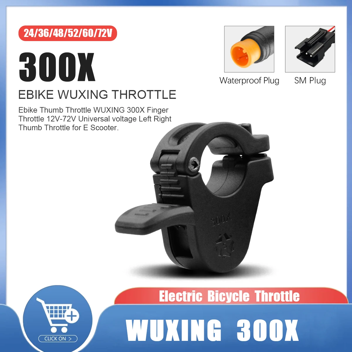 

12 В-72 В WUXING-300X дроссельная заслонка для большого пальца для электрического велосипеда SM разъем водонепроницаемые аксессуары для правой и левой руки Ebike