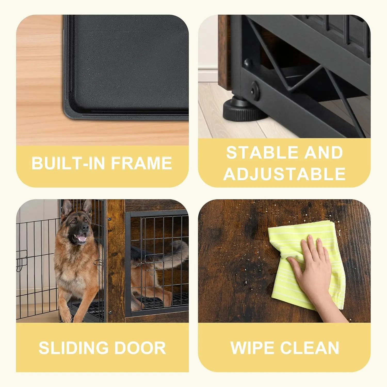 أثاث صندوق الكلاب، طاولة خشبية للكلاب، أثاث للكلاب بأبواب مزدوجة، بيت للكلاب الداخلي، قفص للكلاب/بني/XL