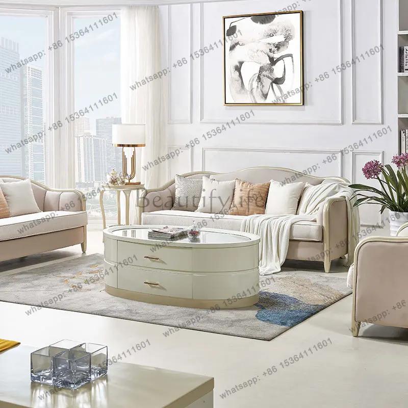 The first layer of cowhide light luxury neoclassical living room large villa reception sofa
