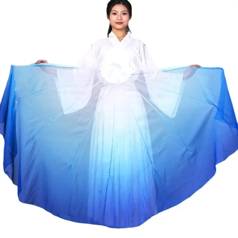 2pcs Fishbone Fan Veil Opening Stage Props Chiffon Chinese Folk Performance Gradient Color Yangko Praise Dance Flowy Large Fans