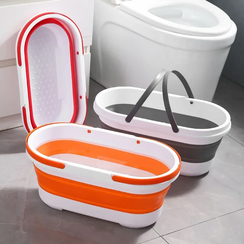 Collapsible Portable Wash Basin Dishpan With Handle Foldable Mop Bucket Fishing Pail Tools Large Capacity Barrel Space-Saving