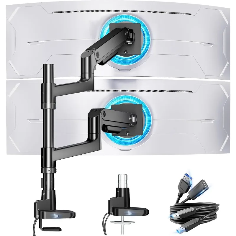 Dual Monitor Stand For Ultrawide Heavy Duty Curved Monitor Stacking, Fits 17-49 Inch, Vertical Gas Spring Double Monitor