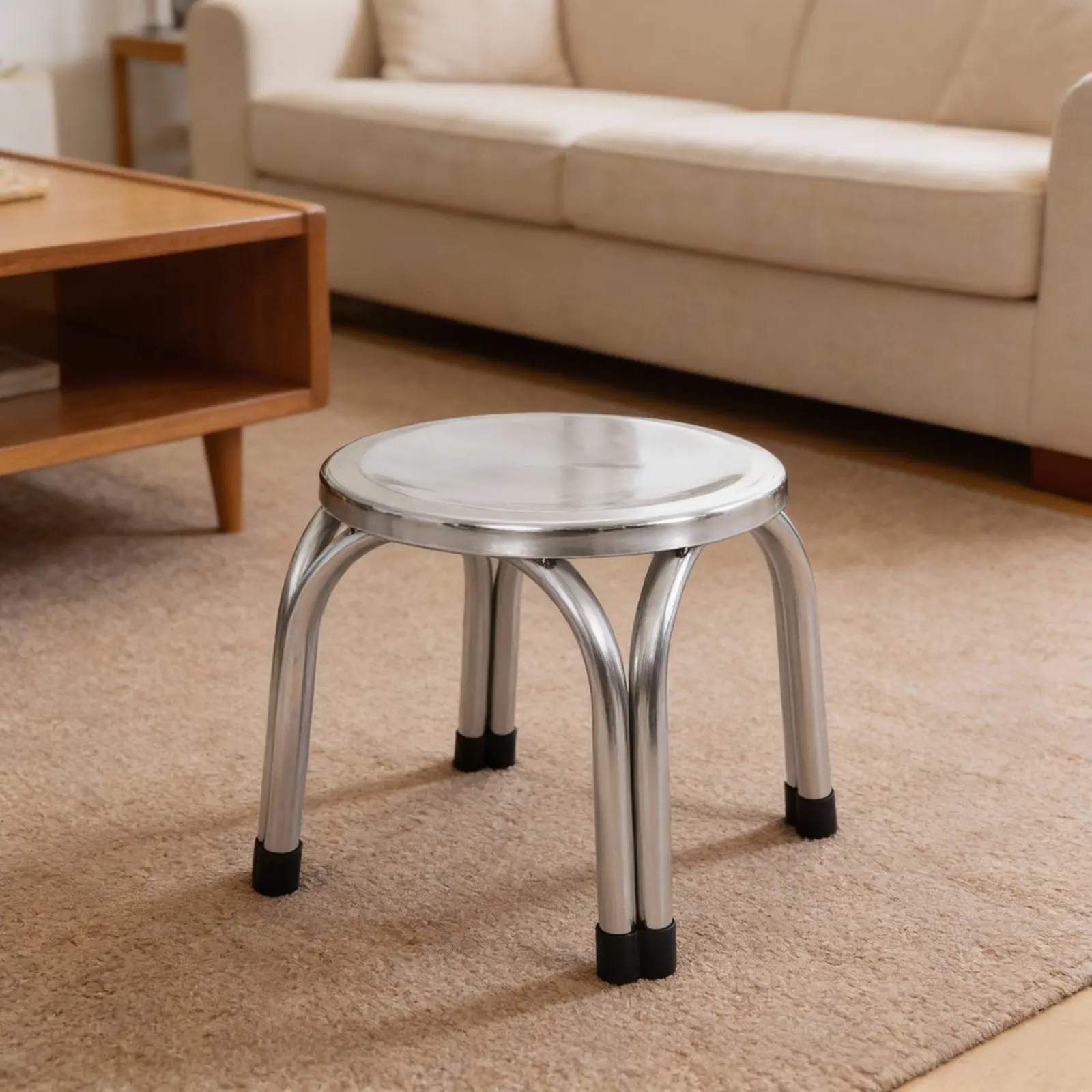 

Stainless Steel Step Stool Compact Anti-Slip Metal Stool for Kitchen Bathroom Indoor Outdoor Easy Clean Sturdy Utility Footrest