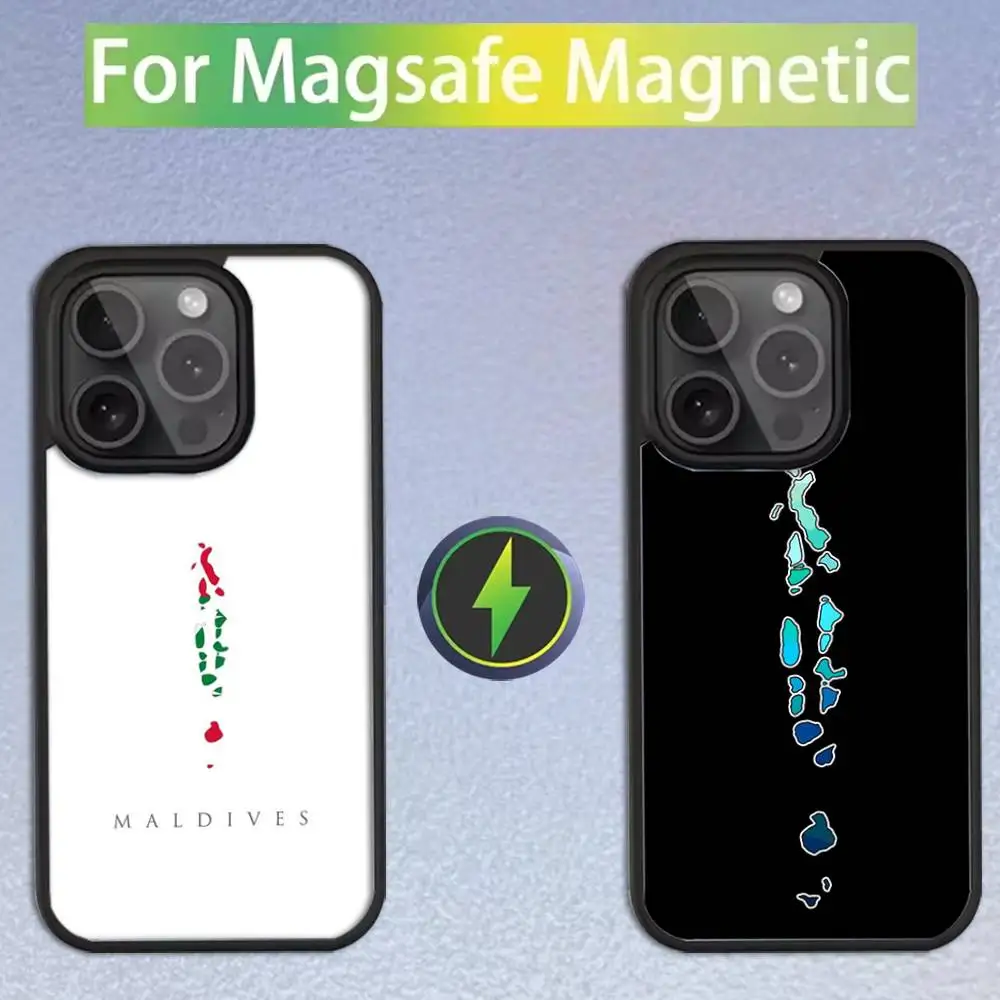 

Чехол для телефона MALDIVES Map для iPhone 16,15,14,13,12,11, Pro, Max, Plus, Mini, SE Magsafe с магнитной беспроводной зарядкой