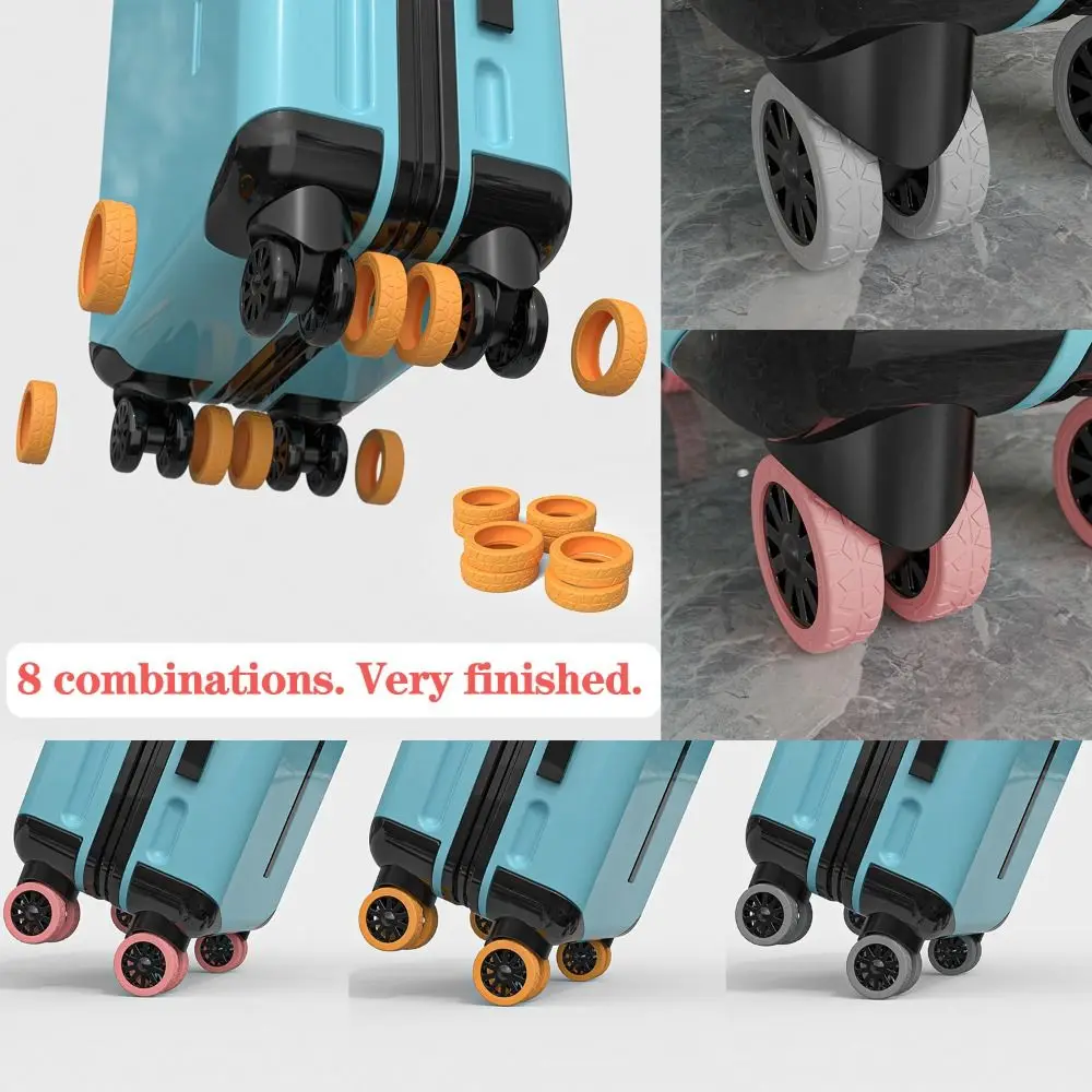 8Pcs Silicone Travel Luggage Caster Shoes with Silent Sound Suitcase Wheels Protection Cover Trolley Box Casters Cover