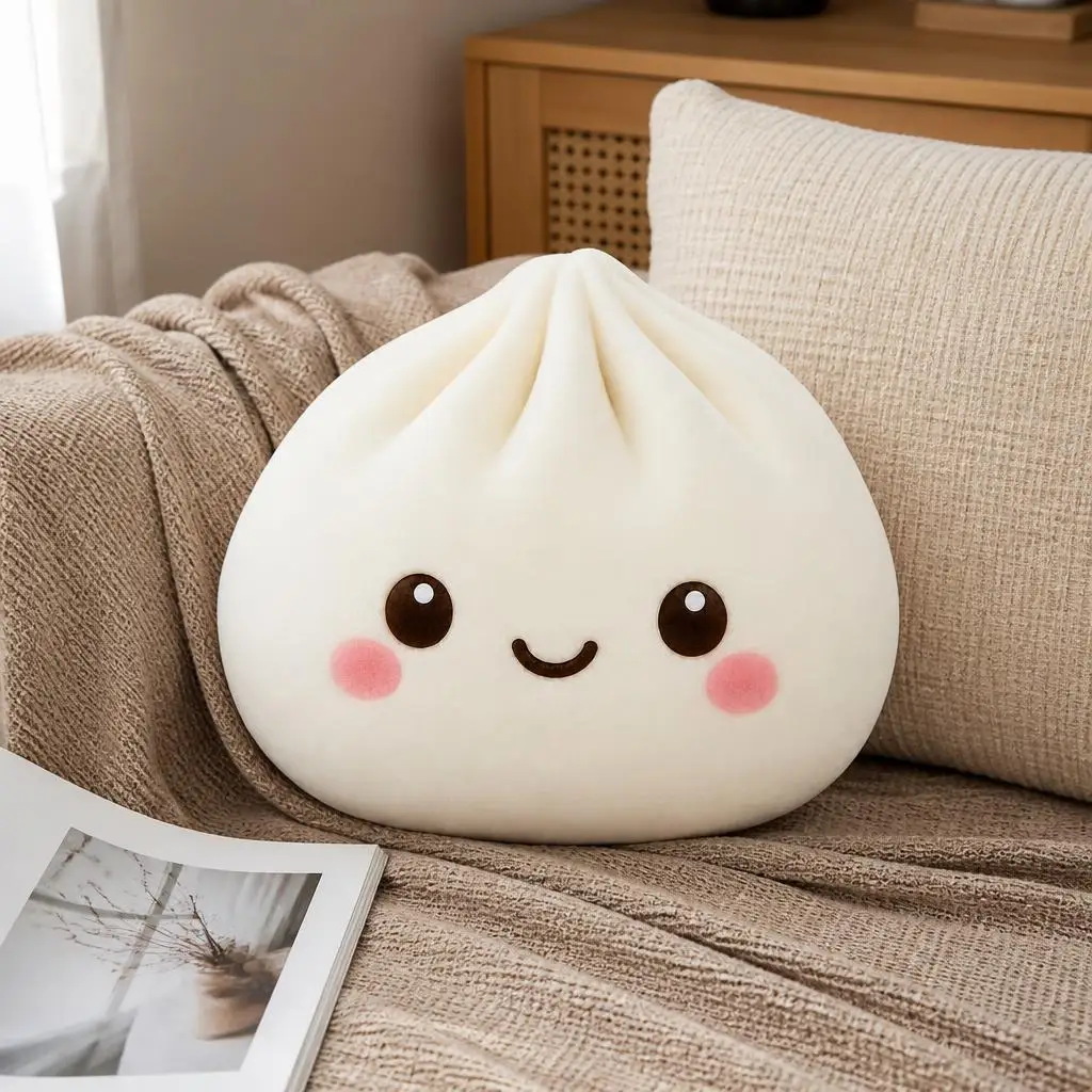Dumpling Smile Blush Cute Cartoon Emoji Food Shaped Pillow Cushion Stuffed Throw Pillow Home Decor Gift Bedroom Sofa Decorative
