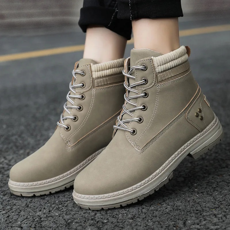 Plus Size Women\'s Boots Thick Bottom Round Toe Footwear Spring Autumn Lace Up Solid Colour Hiking Shoes Botas Para Mujeres