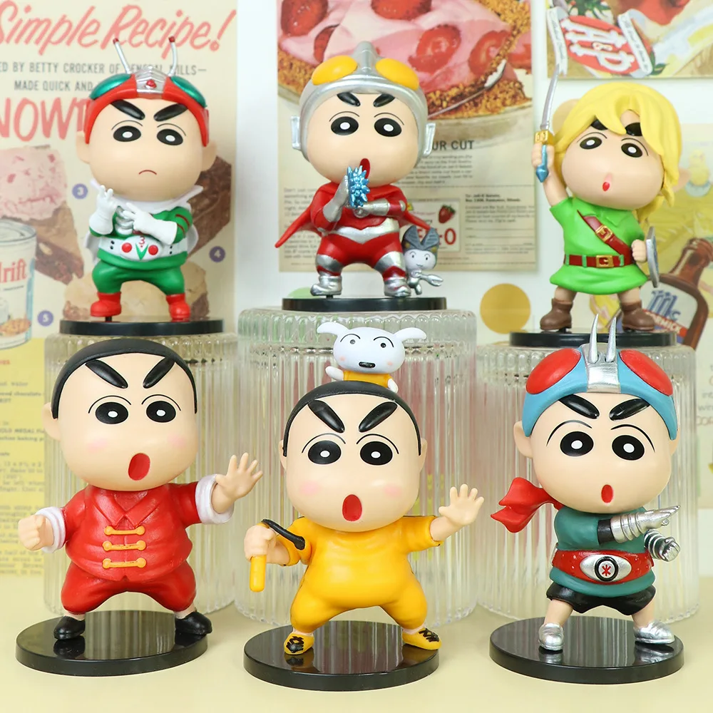 6pcs/set Crayon Shin-chan Cos Anime Characters Action Figure Anime Figurka Pvc Collection Handmade Model Toys Ornament ﻿