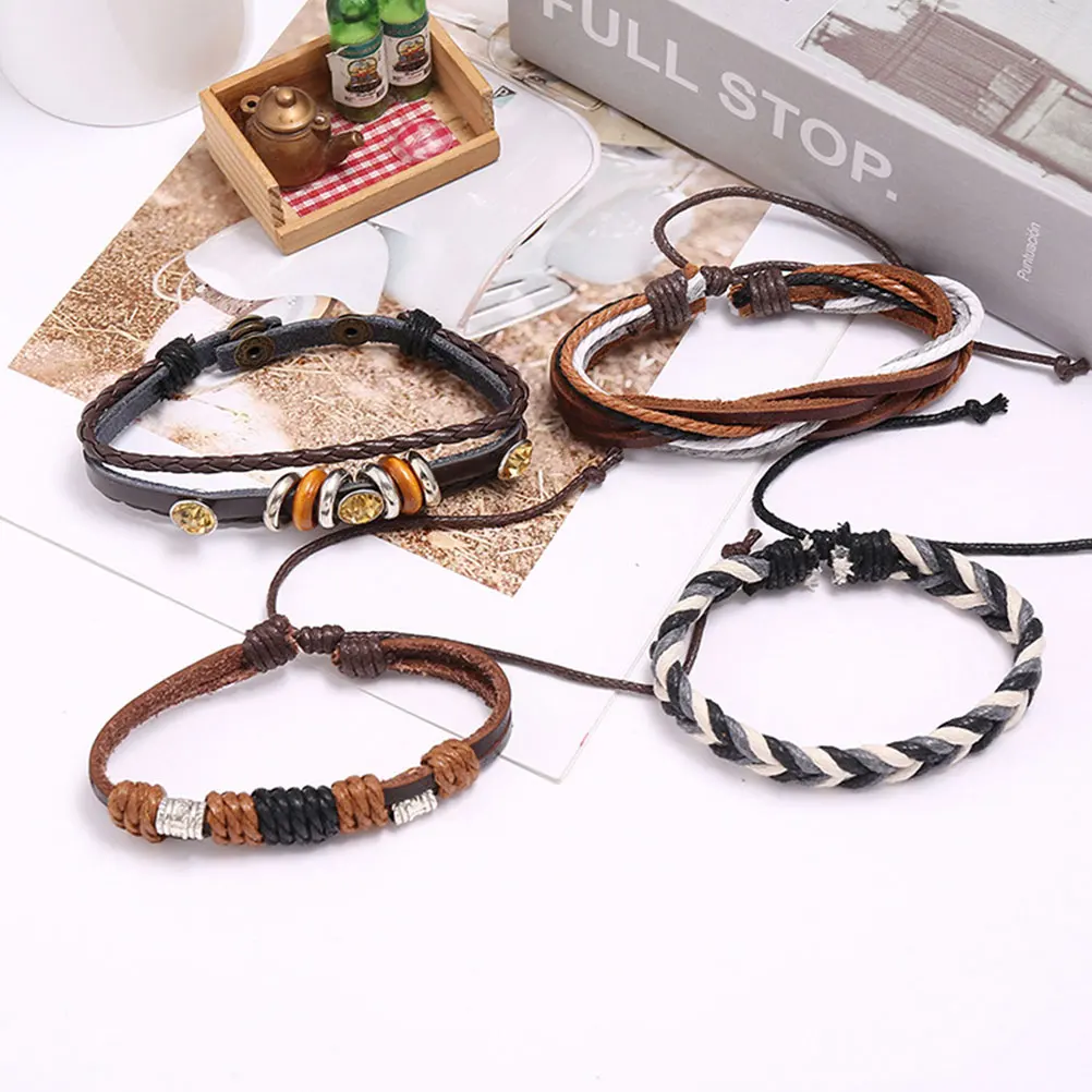 

4pcs Vintage Braided Bracelet Set Premium Simple Wrist Chain for Lovers Unisex Daily Wear Party Gift Couples Students