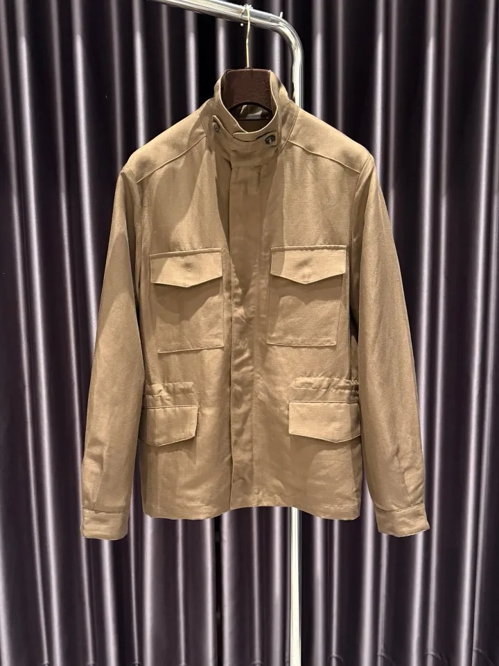 LP Old Money Style 2025 New Arrival Men Linen Silk Blend Commuter Jacket Adjustable Cuff Waist Versatile Casual Outerwear