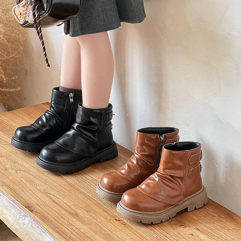 

Модная обувь для девочек, осень 2023, новые детские ботинки в британском стиле, универсальные ботильоны для девочек в стиле ретро, удобные нескользящие детские кожаные ботинки