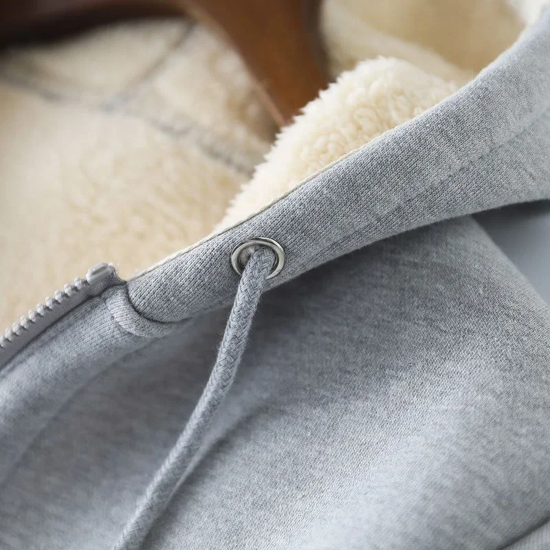 Zestaw jesienno-zimowy: płaszcz, gruby sweter z wełny jagnięcej, damski, termiczny, casualowy, z kapturem, luźny, duży rozmiar, sportowy płaszcz polarowy.