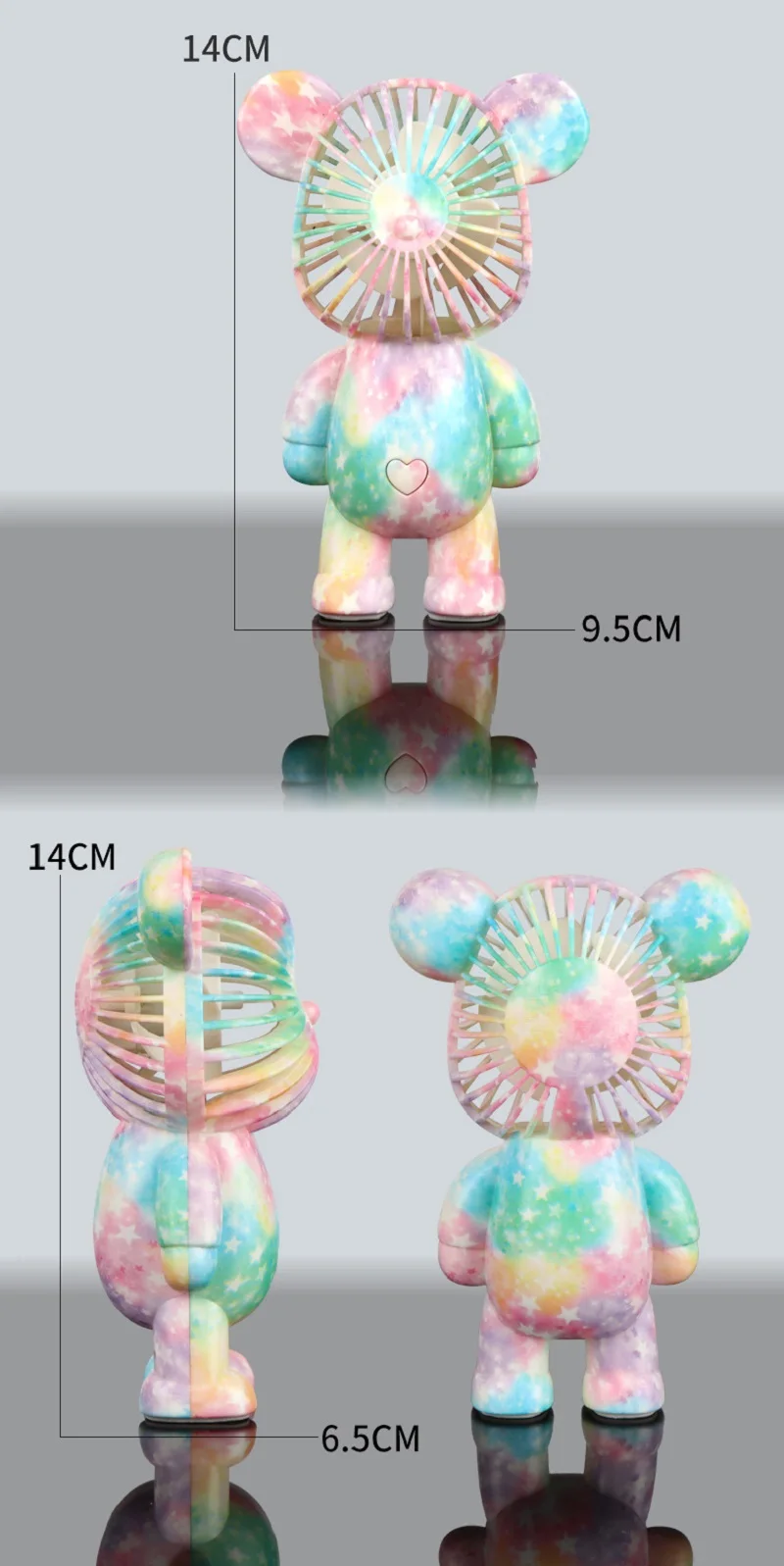 2023 New Noiseless Portable Small Fan A Summer Three-Gear Handle Small Fan Colorful Doodle Bear Small Fan Usb Charge
