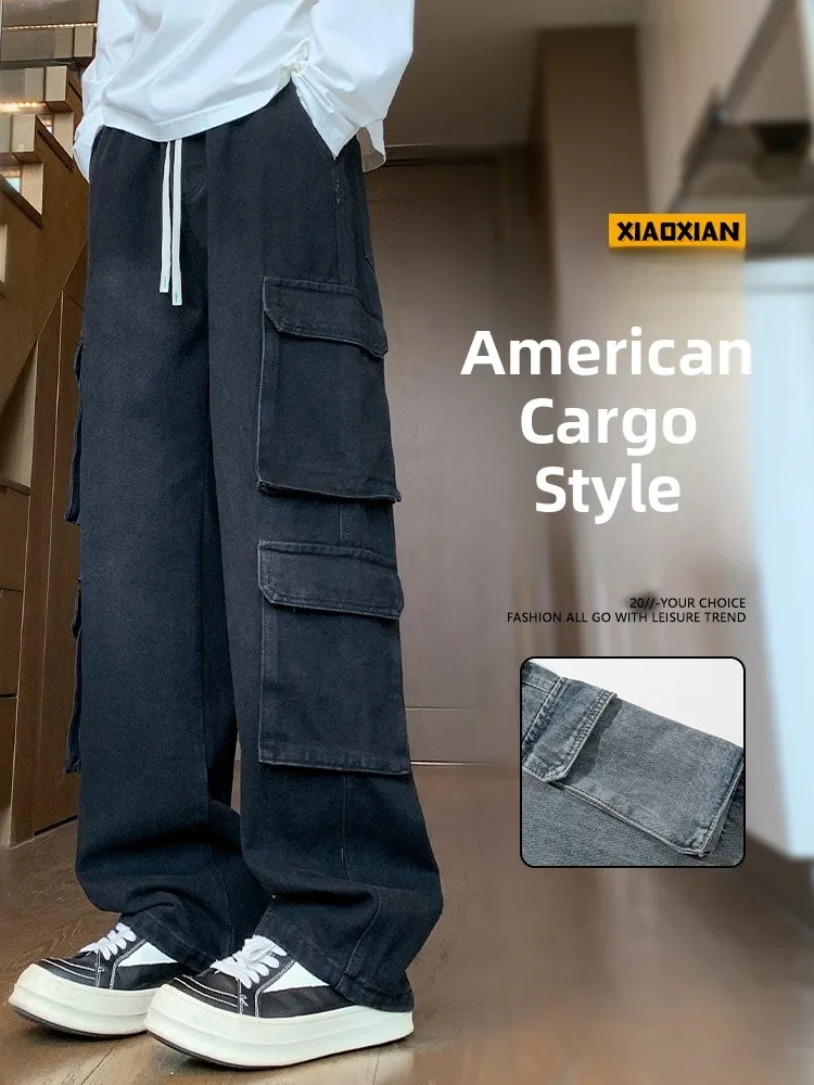 

Мужские джинсы в стиле американской уличной моды, осенне-зимние, свободные, прямые, широкие, универсальные, повседневные, длинные брюки