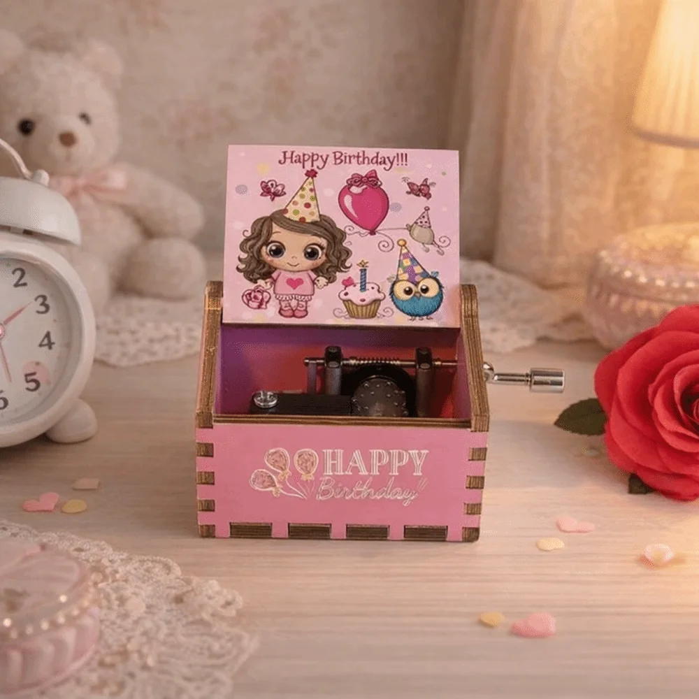 UV Painting Birthday Music Box Laser Engraving Mechanical Spring Hand Crank Music Box Retro Wooden Music Box Holiday Gifts