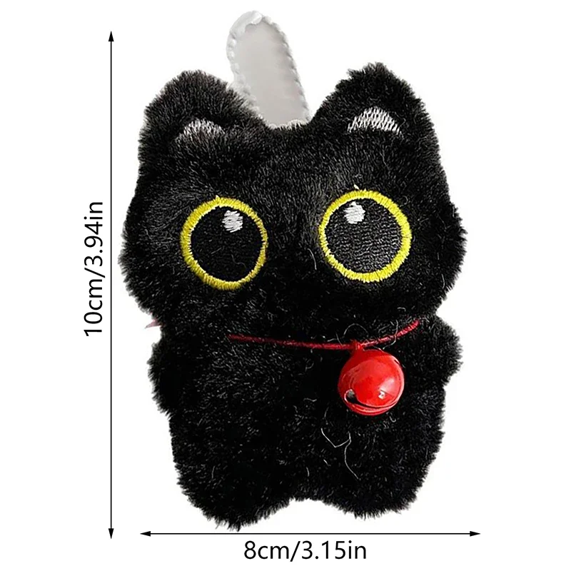 Cute Bell Black Cat Squeak Plush Doll Keychain Pendant Lanyard Stuffed Toy Backpack Charm Bag Ornament Couple Accessory Kid Gift