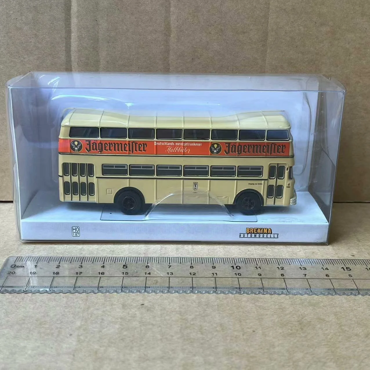 1:87 scala HO D2U BUS autobus a due piani modello di auto in plastica giocattolo plastica ornamento da collezione Souvenir giocattoli auto