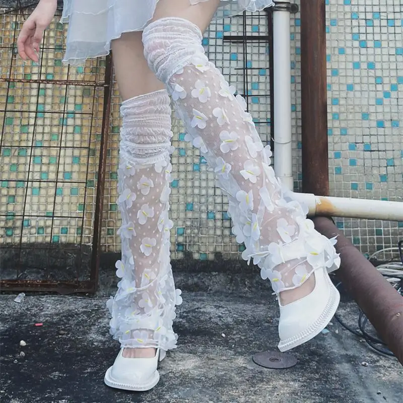 Women Leg Warmers Butterfly Lace Mesh Sheer Over The Knee Boots Shoes Cuffs Covers Summer Thin Casual Lolita Boot Cover