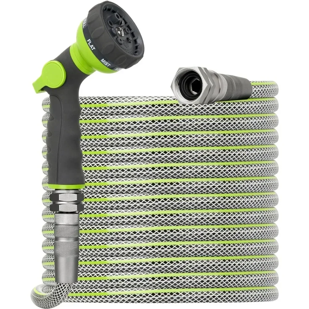 

v Garden Hose 100 FT, Heavy Duty Outdoor Water Hoses , 3/4" Solid Swivel Fittings, No Kink, Leak Proof, Garden Hose