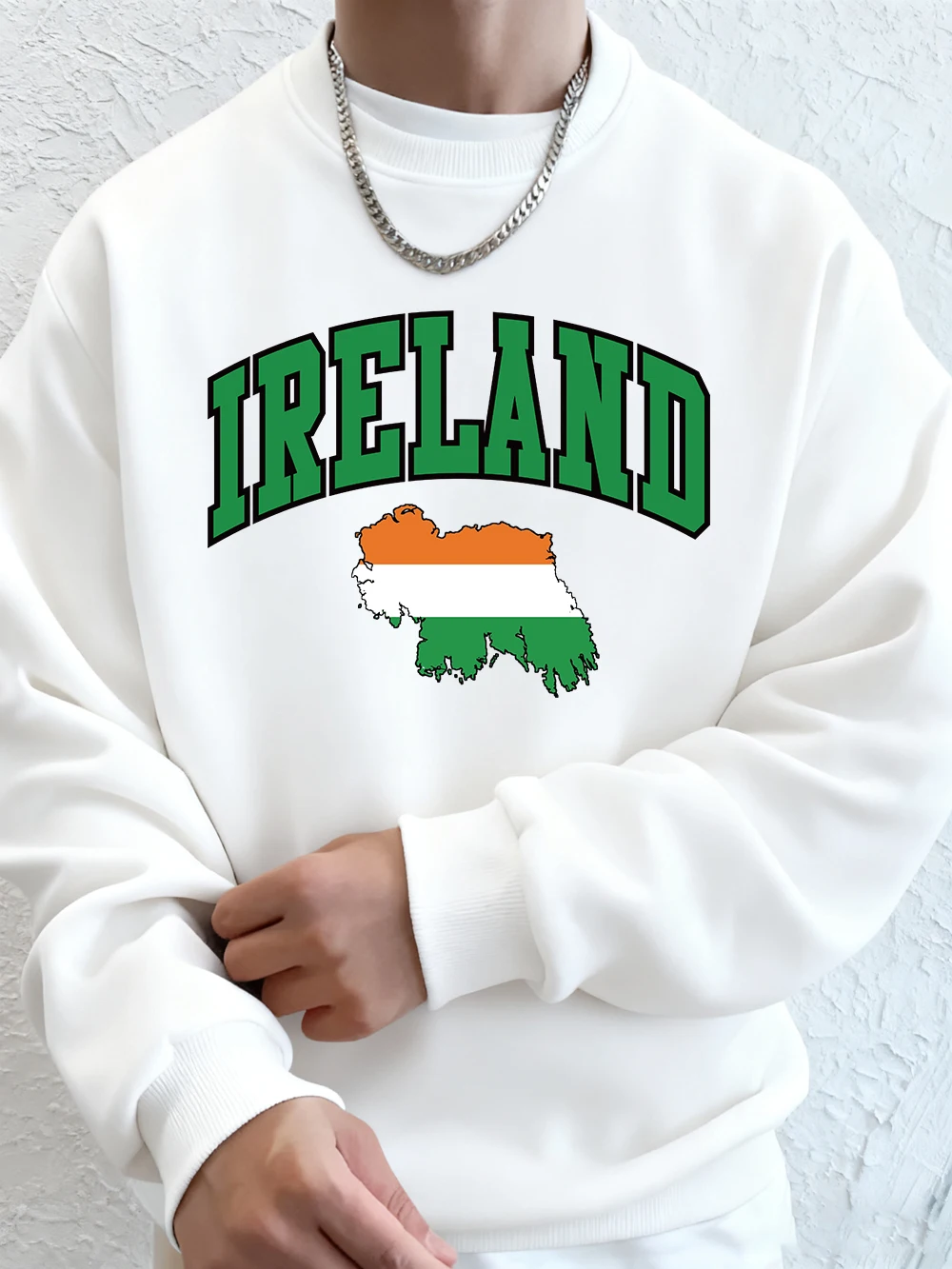 أيرلندا العلم الأيرلندي خريطة ملونة طباعة رجالي بلوزات الشتاء Crewneck هوديي الشارع الصوف الدافئة فضفاض هودي ملابس رجالية عادية #2