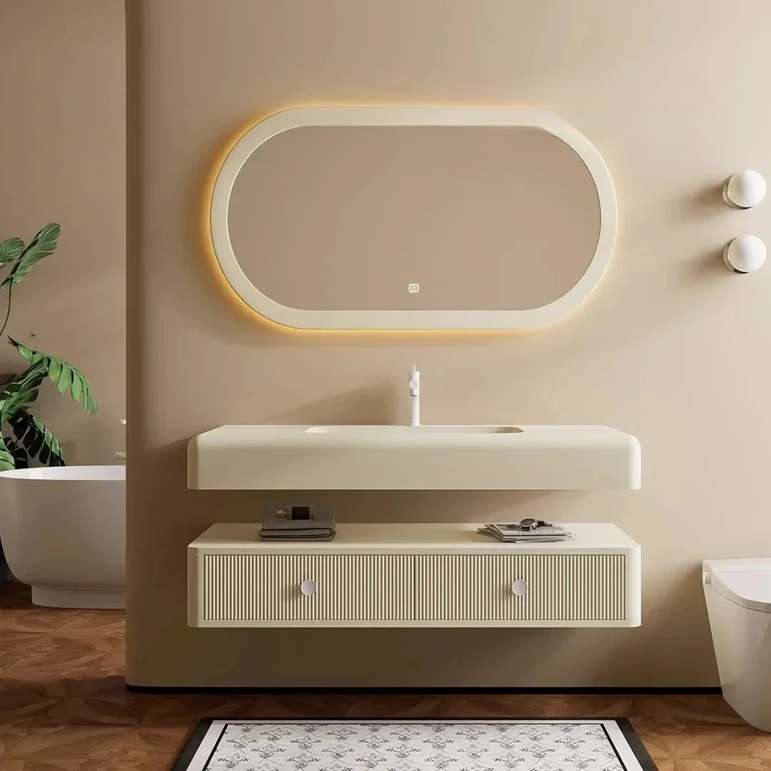 Style Cream French Bathroom Cabinet Combination Oak Paint Wash Table Bathroom Premium Sense
