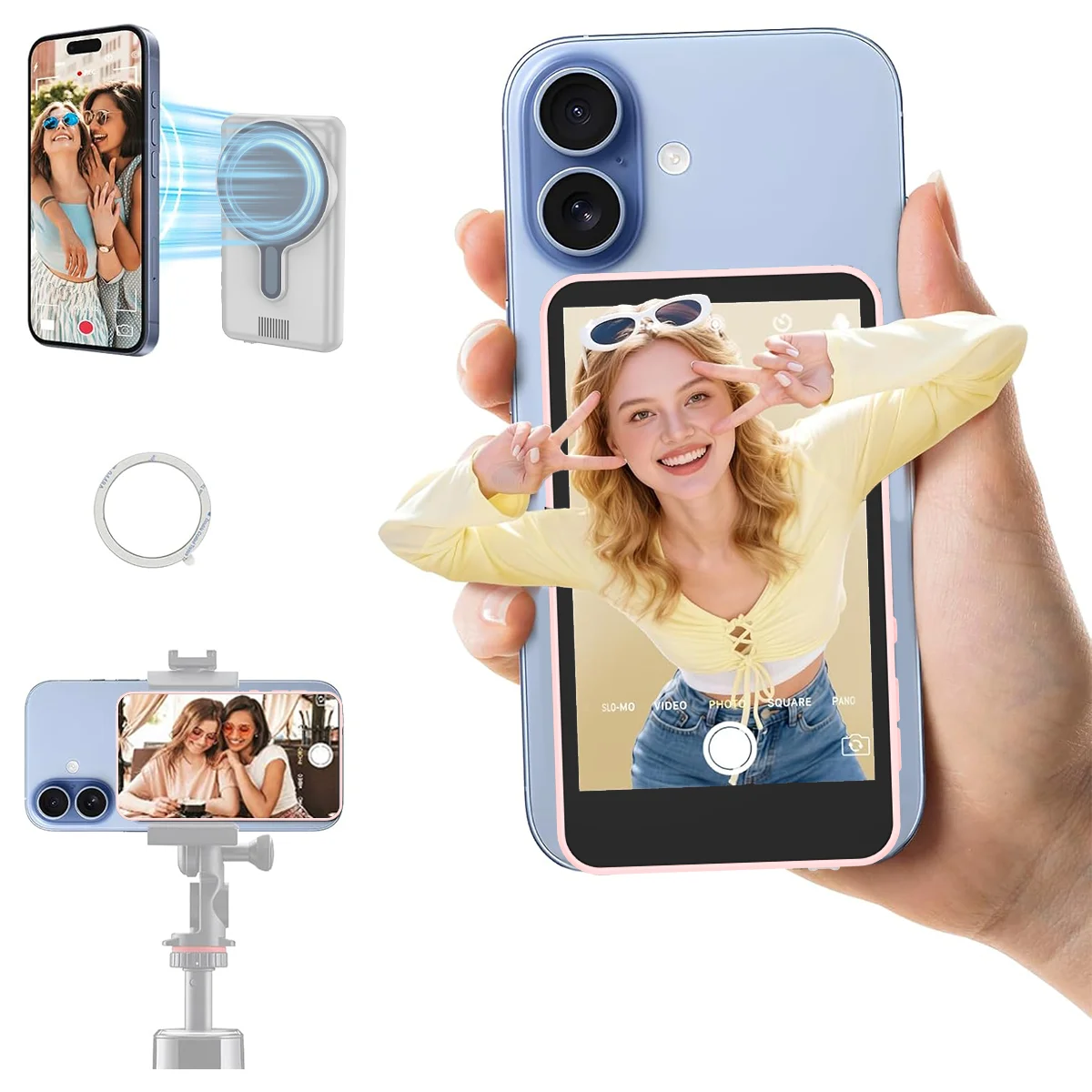 

4.02" Upgraded Selfie Display Screen For IPhone & Android, With Zoom/Remote/Speaker, Magnetic Phone Vlog Screen