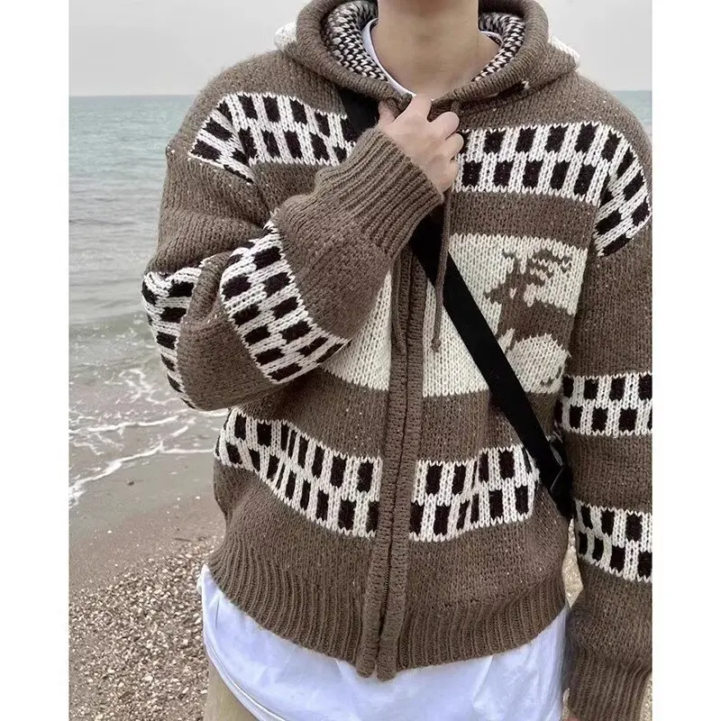 

Color blocked embroidery design wool knitted sweater 2025 spring new item color blocked splicing commuting long sleeved cardigan