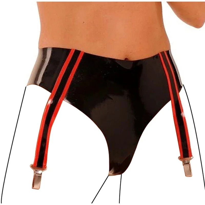 Sexy Rubber Garters Stocking Belts Latex Briefs with Clips Black and Red Shorts Bottoms for Women