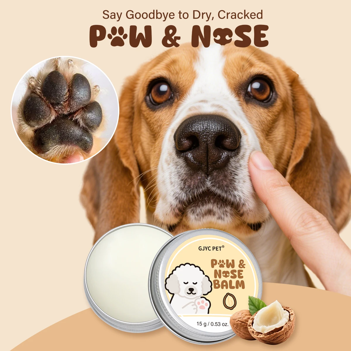 Pfotenbalsam mit Sheabutter-Duft spendet Feuchtigkeit, pflegt, repariert trockene, rissige, raue, geschälte Pfotenpolster für Hunde und Katzen, empfindlich.