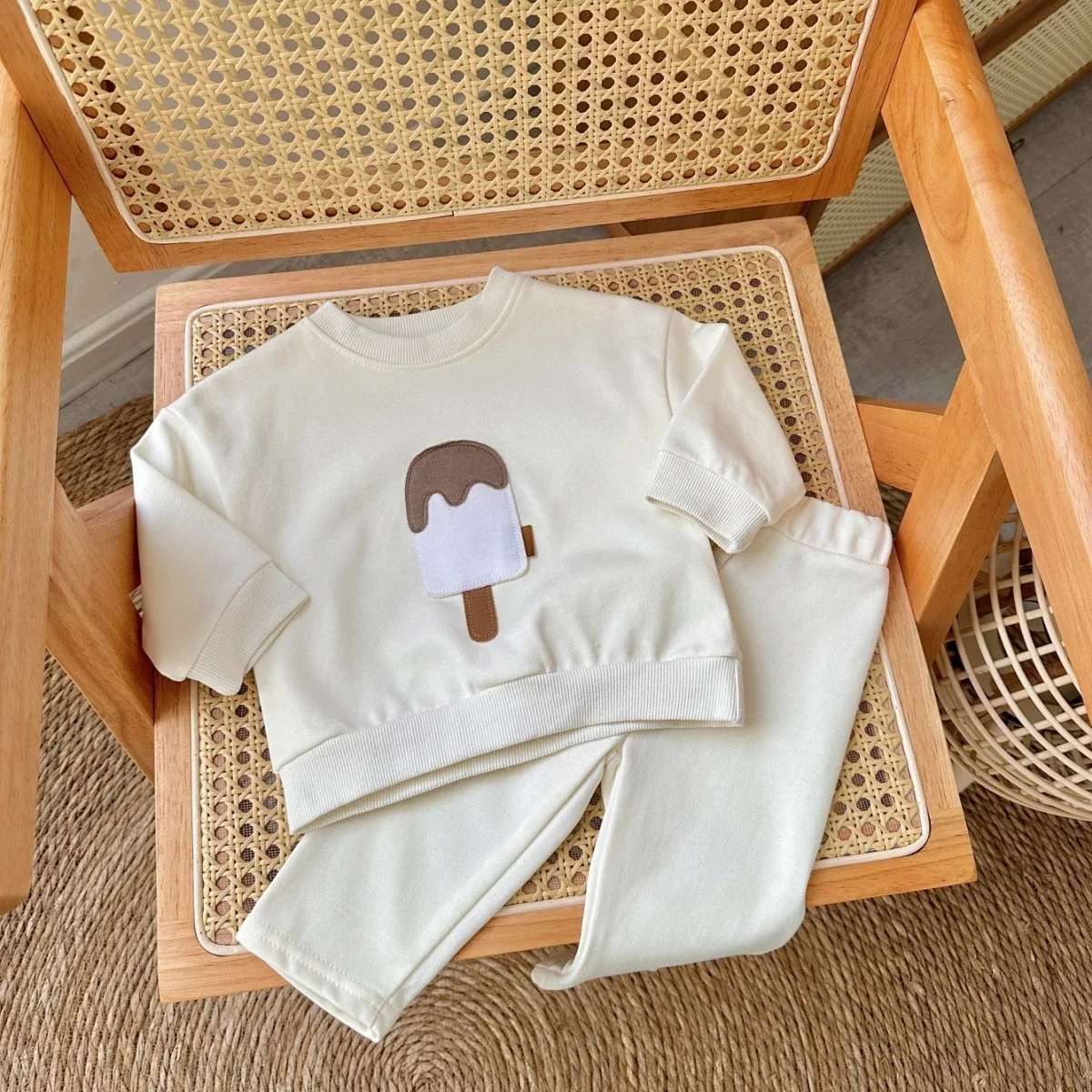 INS Baby Boys Clothes Kids Children Tracksuit Popsicle Embroidery Baby Girl Long Sleeve Sweatshirt Tops Sweat Pants Clothing Set