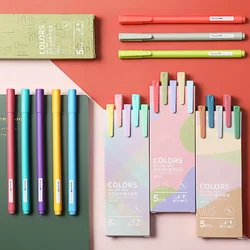 5Pcs/box Retro Kawaii Diverse Color Gel Pen Set 0.5mm Fine Tip Ballpoint Pen for Students To Write on School Stationery