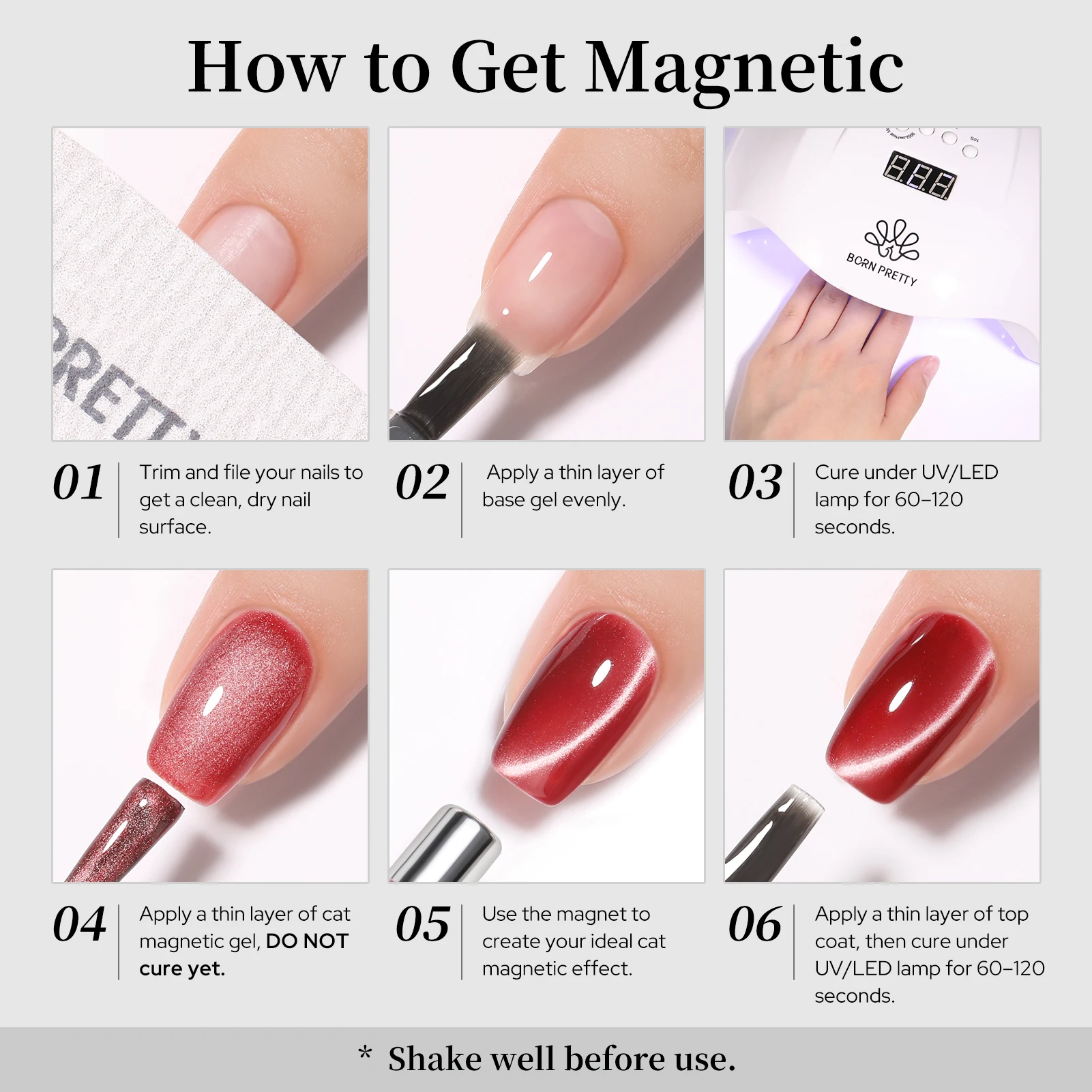 BORN PRETTY 10ml Glitzer Alkaid Lila Katzen-Magnetgel Herbst Dunkle Farbe Glanz Magnet Soak Off UV LED Gel Nagellack Maniküre – Detail 6