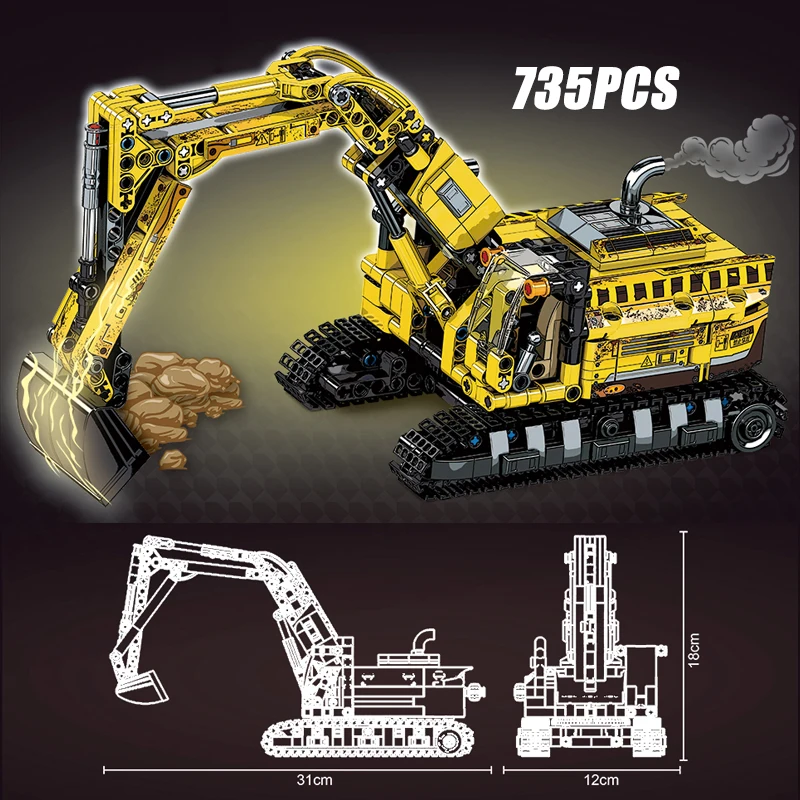 City Technical MOC Loader Car Heavy Mining Truck Crane Building Blocks DIY Engineering Excavator Bricks Toys For Childrens Gifts