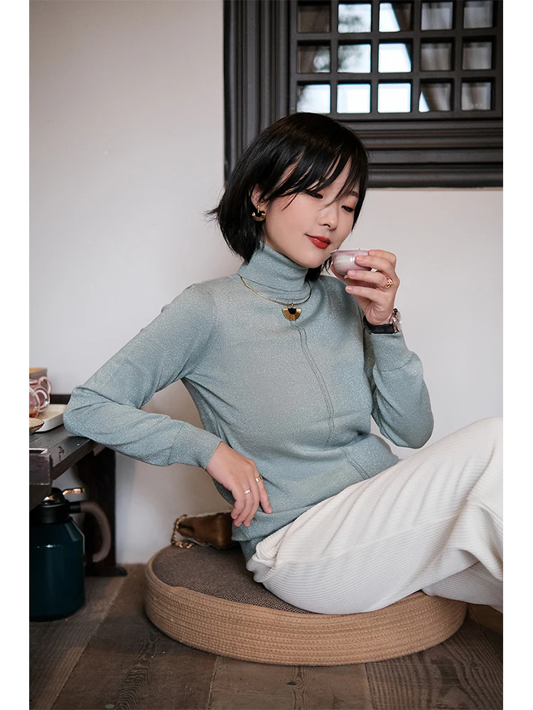 

Soft Woolen Knitted Base irt Women's High Densi Warm Comfortable Elastic Faionable Innerwear High Collar Long Sve Sl...