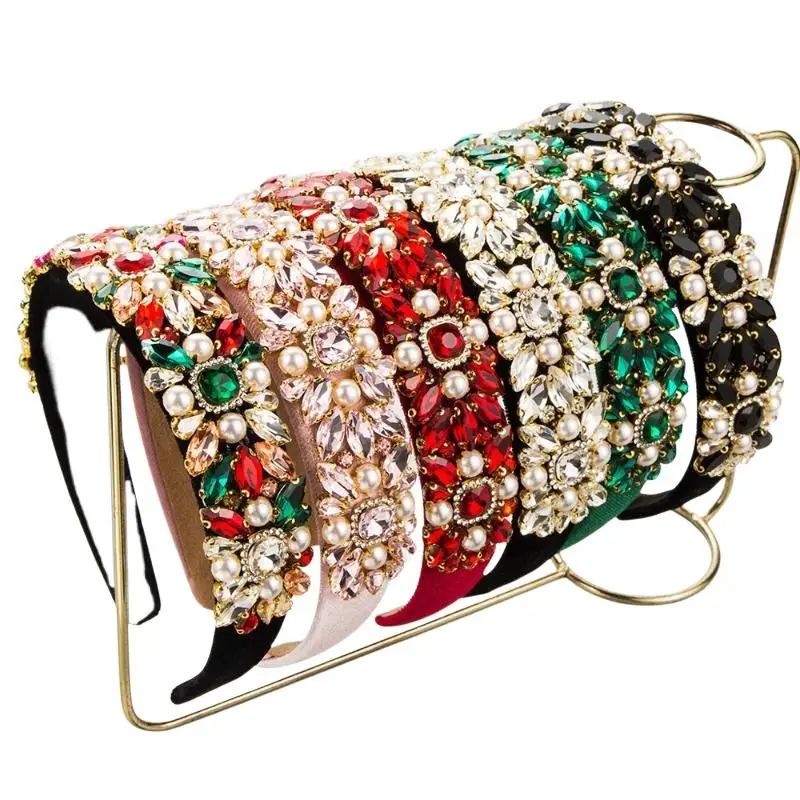 Barockes Strass-Haarband Haarspange Haaraccessoires Voll-Diamant-Haarband Glänzendes Farbiges Strass-Haarreif – Detail 6