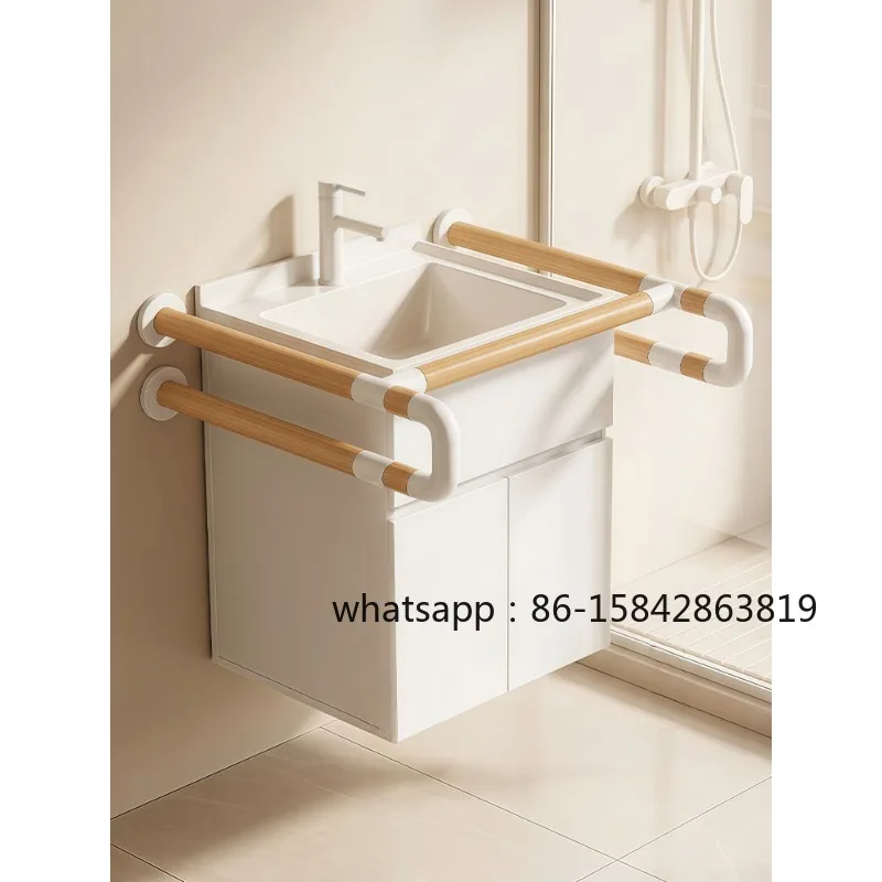 Third bathroom, handrail, public toilet, barrier-free for the elderly, disabled, washbasin, face basin, wood grain pull handle