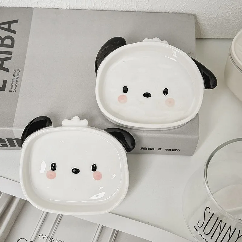 

New Kawaii Sanrio Hello Kitty Pochacco Melody Ceramic Dip Dish Cute Mini Home Snack Seasoning Dish Children's Toy Gift