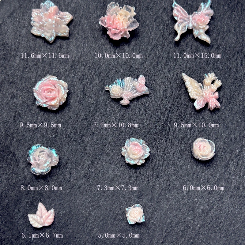 Luminous Mixed Style Nail Charms Glitter Pink Rose Flower Butterfly Shaped 3D Nail Decorations Grow-In-Dark Halloween Manicure