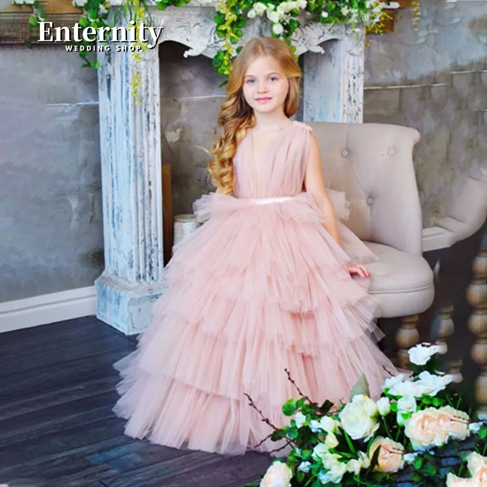 Princesse Enfant O คอชุดเดรสผู้หญิงลายดอกไม้ Bow A-Line sleevess Bow Bow-กระโปรงยาวถึงพื้น vestidos