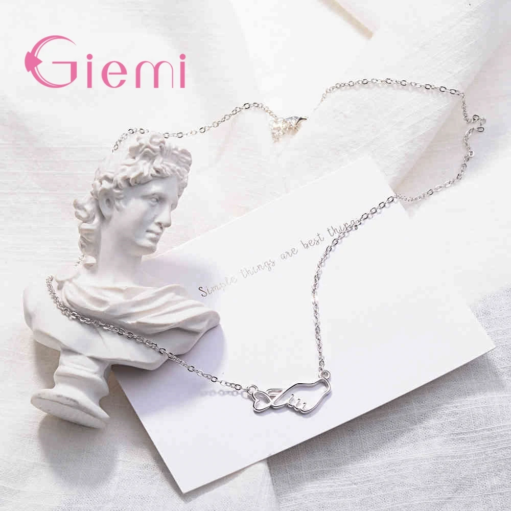 حقيقي 925 فضة لفتة القلب سلسلة الترقوة القلائد للنساء الفتيات الذكرى حفلة هدايا مجوهرات الأزياء