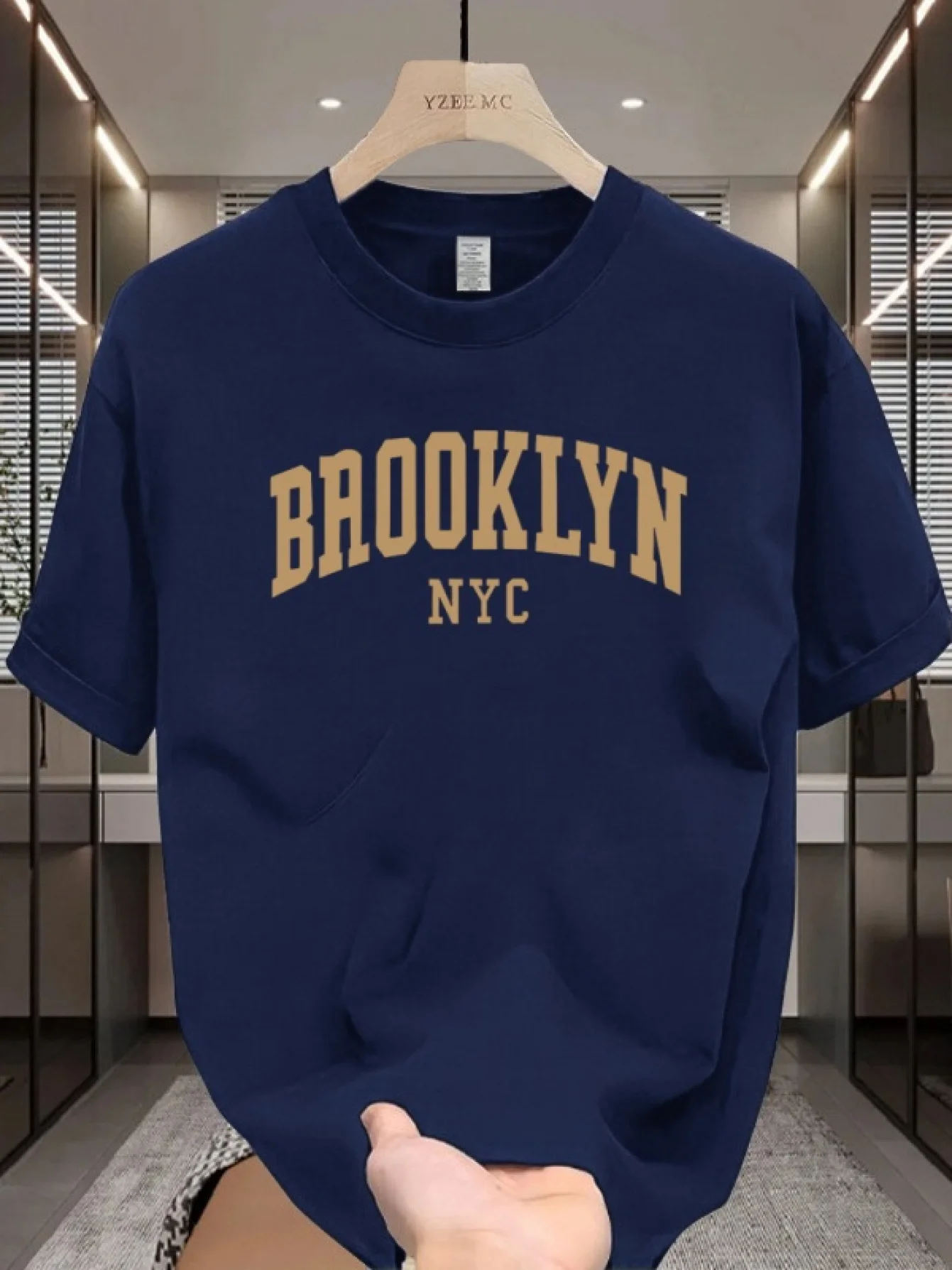 Summer Men's 100% Pure Cotton Casual Fashion Brooklyn NYC Letter Printed Loose Sports Round Neck Short Sleeved T-Shirt Top