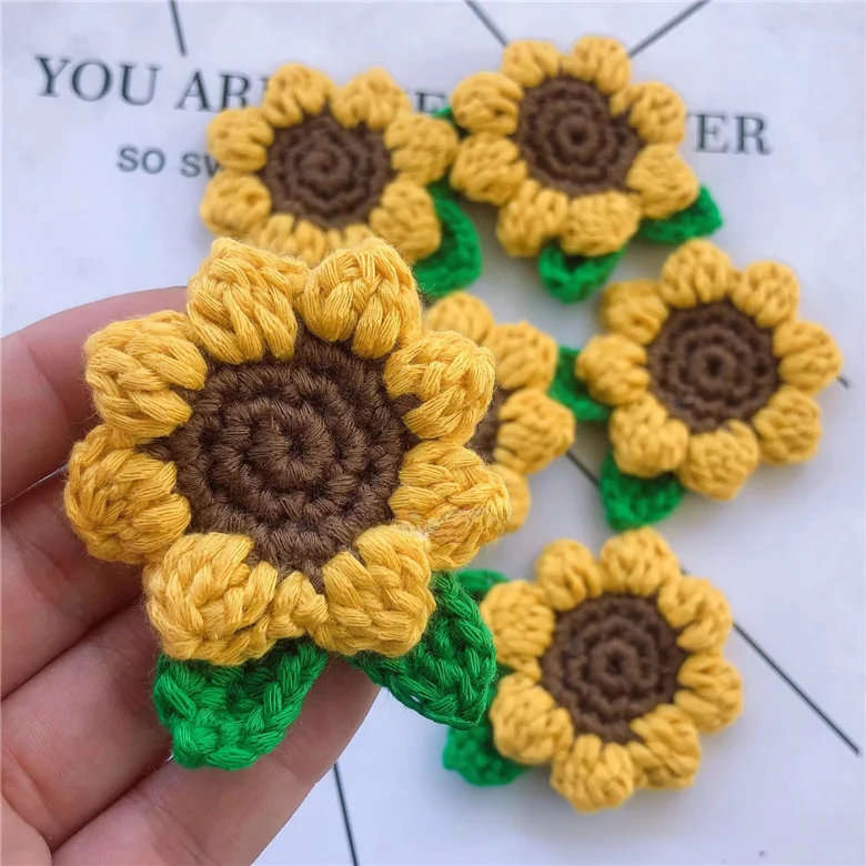 5PCS Hand-knitted Sunflower Crochet Flowers Corsage Collar Flower Accessories DIY Sewing Knitting Decorate Applique