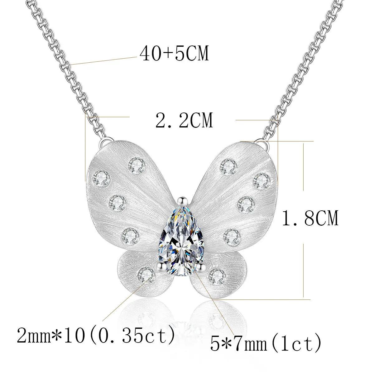 

Серебряное колье S925 с матовой отделкой в виде бабочки, женское, с подвеской из грушевидного муассанита, высококачественная универсальная цепочка на ключицу.