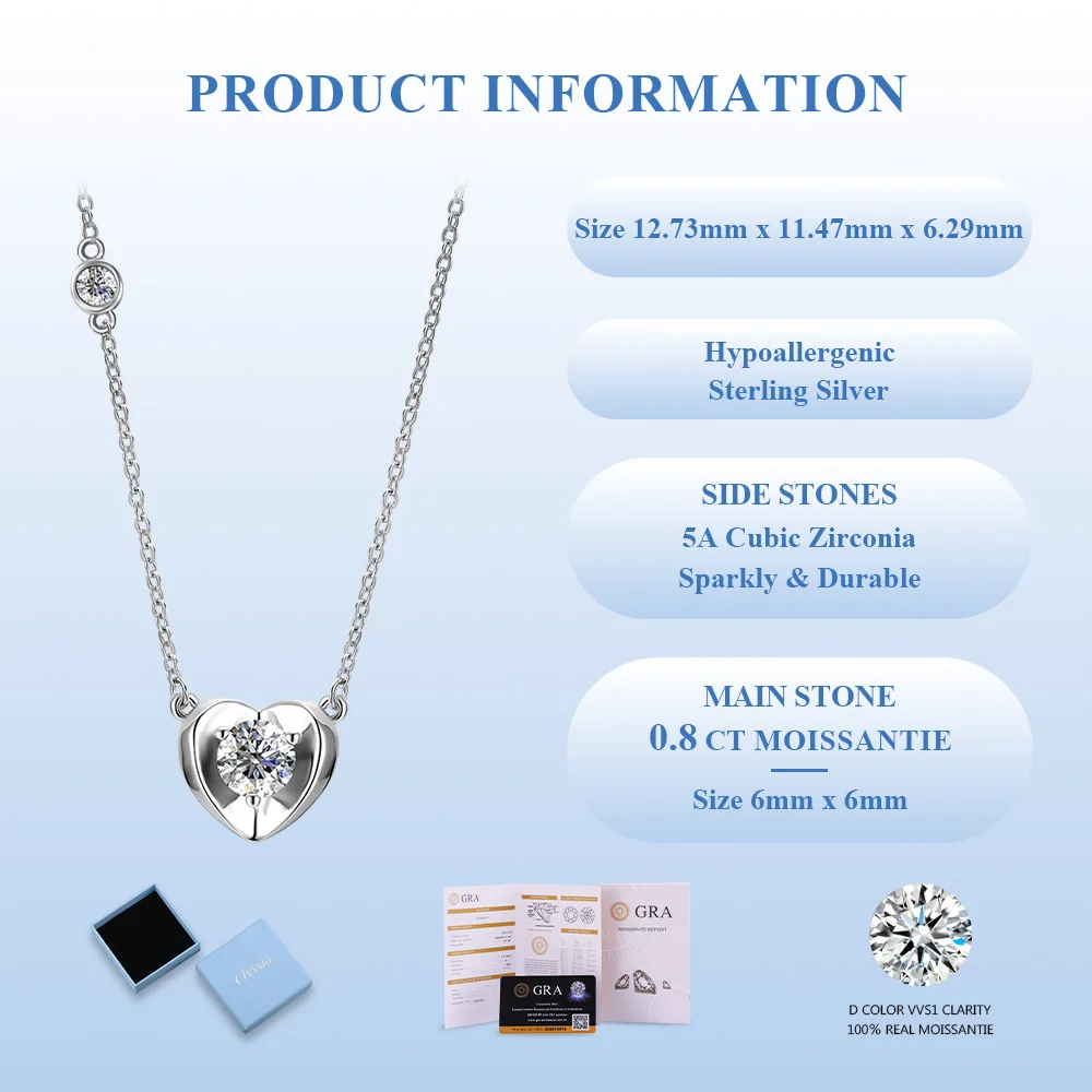 

Ювелирные изделия из моассанита: колье-цепочка с подвеской в форме сердца из серебра 925 пробы, покрытого 18-каратным белым золотом, роскошный подарок для женщин.